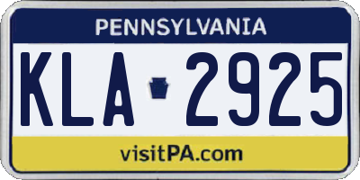 PA license plate KLA2925