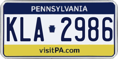 PA license plate KLA2986