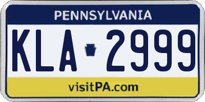 PA license plate KLA2999