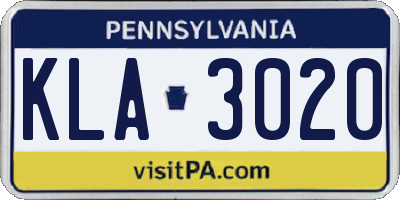 PA license plate KLA3020