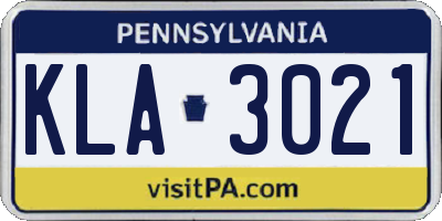 PA license plate KLA3021