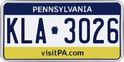 PA license plate KLA3026