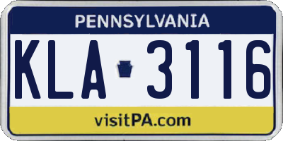 PA license plate KLA3116