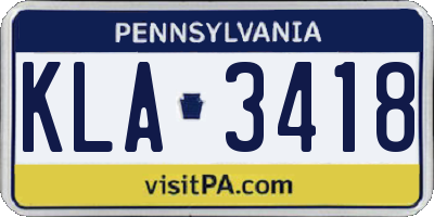 PA license plate KLA3418