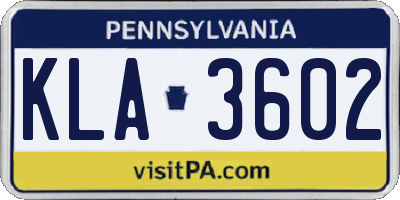 PA license plate KLA3602