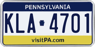 PA license plate KLA4701