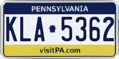 PA license plate KLA5362