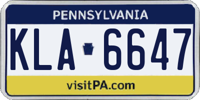 PA license plate KLA6647