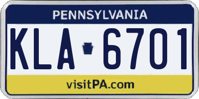 PA license plate KLA6701