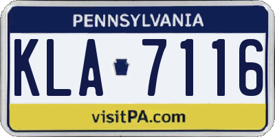 PA license plate KLA7116