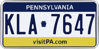 PA license plate KLA7647