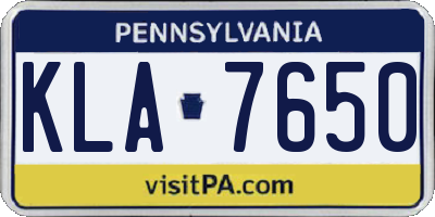 PA license plate KLA7650