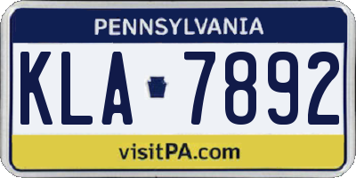 PA license plate KLA7892