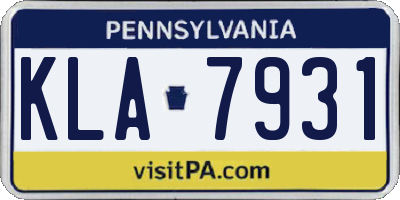 PA license plate KLA7931