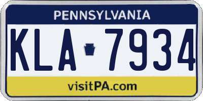 PA license plate KLA7934