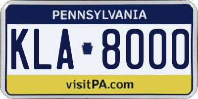 PA license plate KLA8000