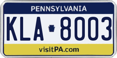 PA license plate KLA8003