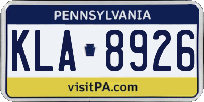 PA license plate KLA8926