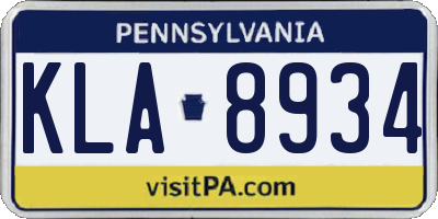 PA license plate KLA8934