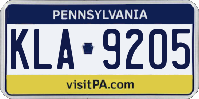 PA license plate KLA9205