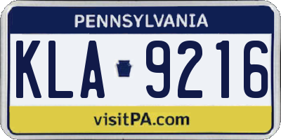PA license plate KLA9216