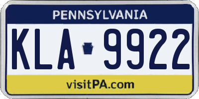 PA license plate KLA9922