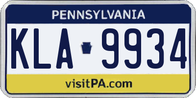 PA license plate KLA9934