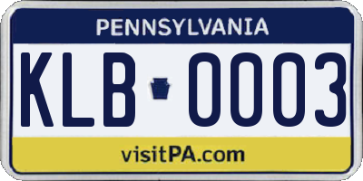 PA license plate KLB0003