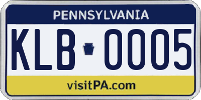 PA license plate KLB0005