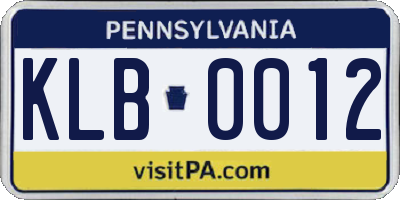 PA license plate KLB0012