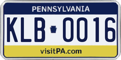 PA license plate KLB0016