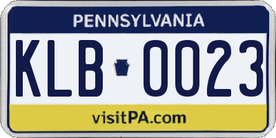 PA license plate KLB0023
