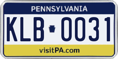PA license plate KLB0031