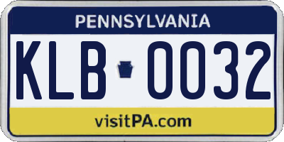 PA license plate KLB0032