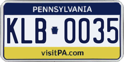 PA license plate KLB0035