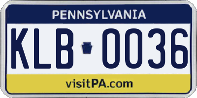 PA license plate KLB0036