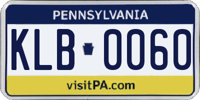 PA license plate KLB0060