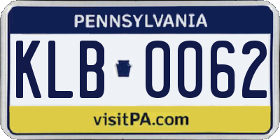 PA license plate KLB0062