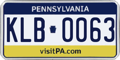 PA license plate KLB0063