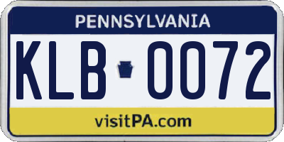 PA license plate KLB0072