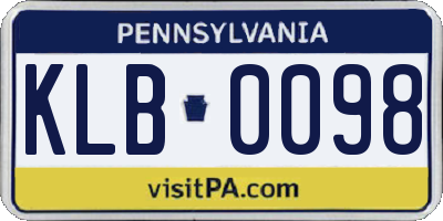 PA license plate KLB0098