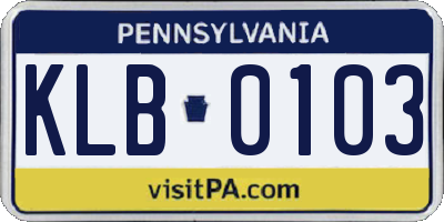 PA license plate KLB0103