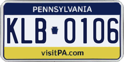 PA license plate KLB0106
