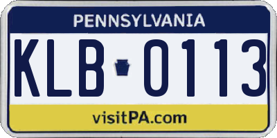 PA license plate KLB0113