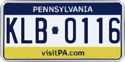 PA license plate KLB0116