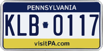PA license plate KLB0117