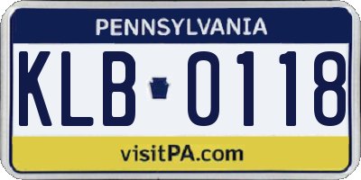PA license plate KLB0118