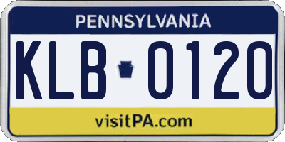 PA license plate KLB0120