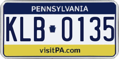 PA license plate KLB0135