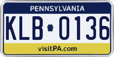PA license plate KLB0136
